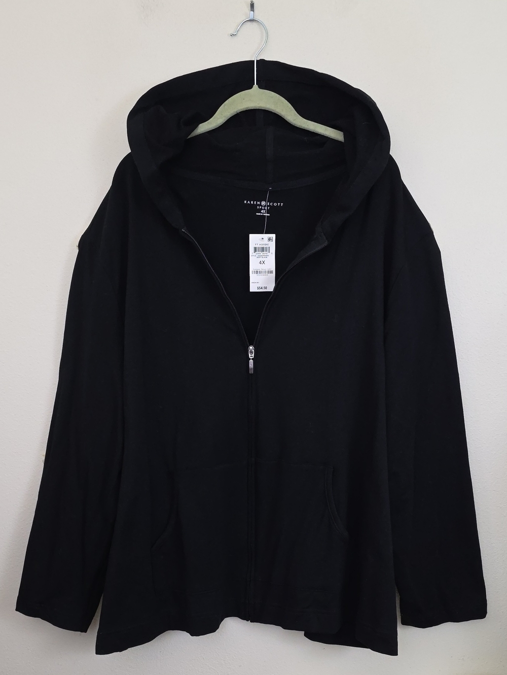 NWT Karen Scott Black Hoodie Lightweight Jacket Womens 4X